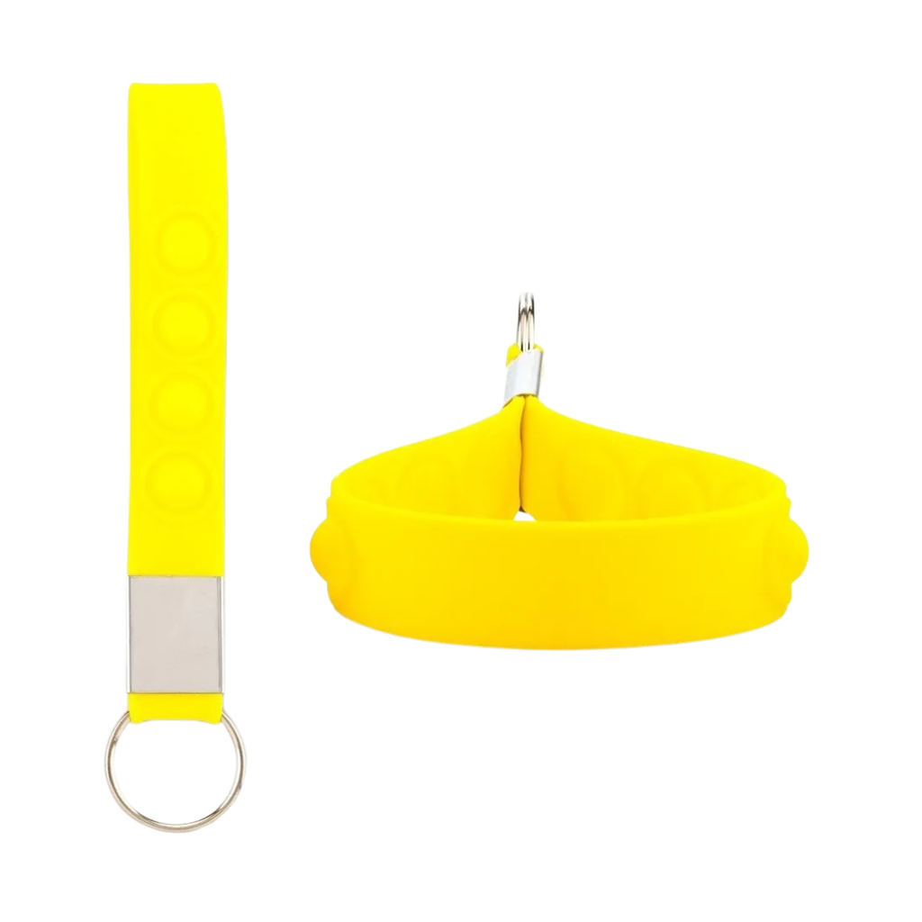 [P266136] Llavero, Silicón, Amarillo, 16*1.6 Centimetros, Cinta Pop Up