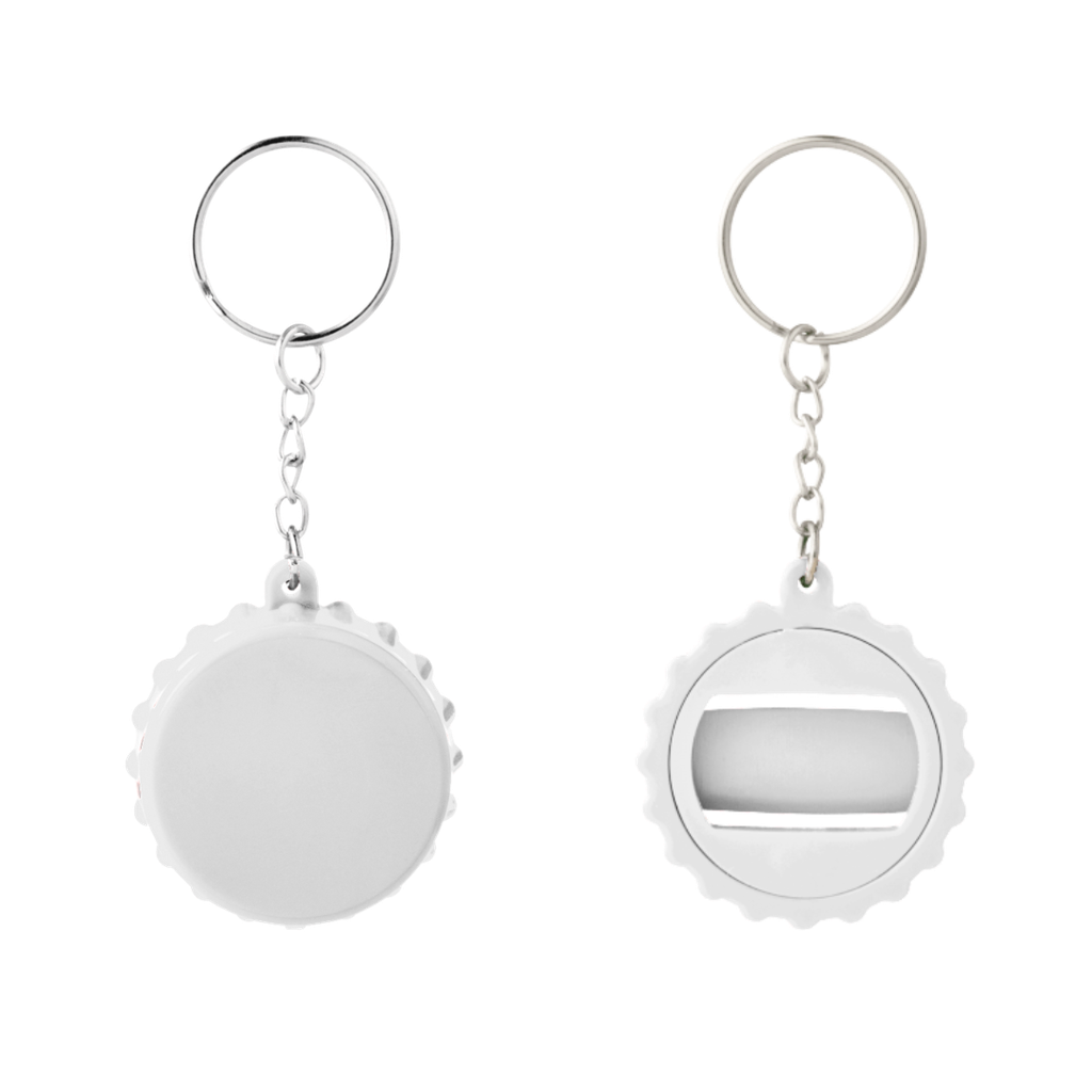 [P266110] Llavero, Plástico, Blanco, 5 Centimetros, Forma De Tapita Con Destapador