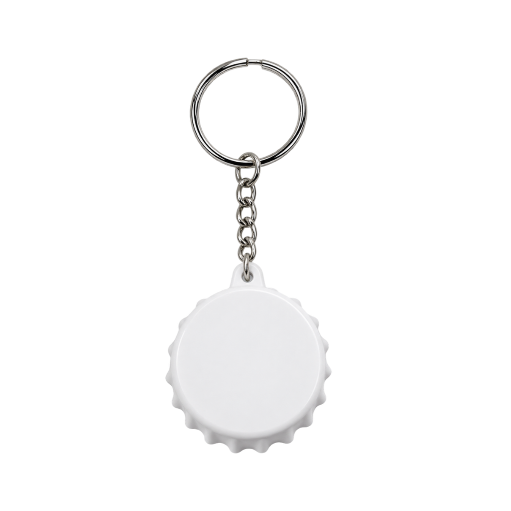 [P266110] Llavero, Plástico, Blanco, 5 Centimetros, Forma De Tapita Con Destapador