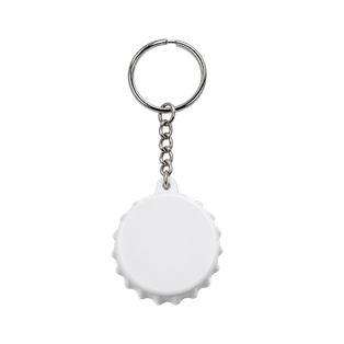 Llavero, Plástico, Blanco, 5 Centimetros, Forma De Tapita Con Destapador