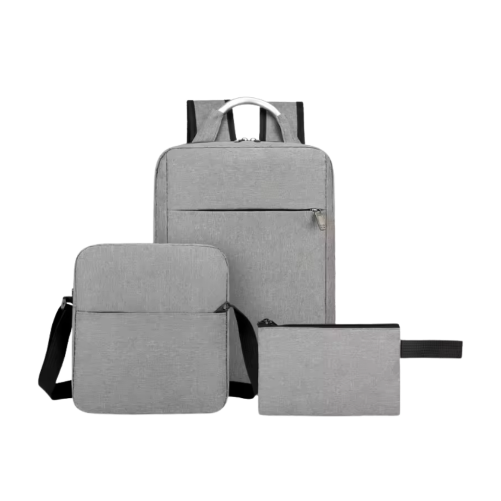 [P286071] Mochila, Oxford, Gris, 30*37*10 Cm 3pcs , Lonchera 21*6*24 Estuche 20*1*13