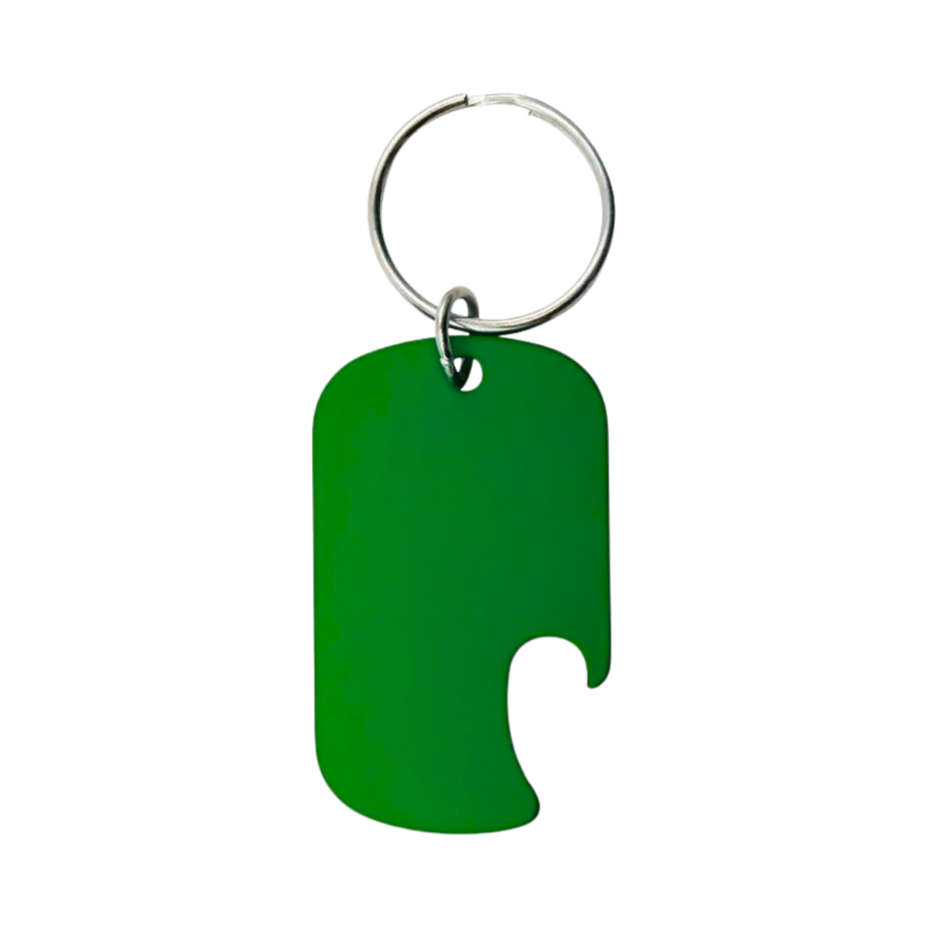 [P266043] Destapador, Metal, Verde, 5*3*0.25 Centimetros, Eros Con Argolla De Metal