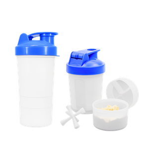 Shaker Plástico Azul 500 Ml Cuerpo Blanco Translúcido Con Compartimiento