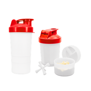 Shaker Plástico Rojo 500 Ml Cuerpo Blanco Translúcido Con Compartimiento