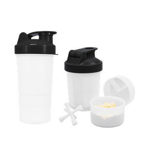 Shaker Plástico Negro 500 Ml Cuerpo Blanco Translúcido Con Compartimiento