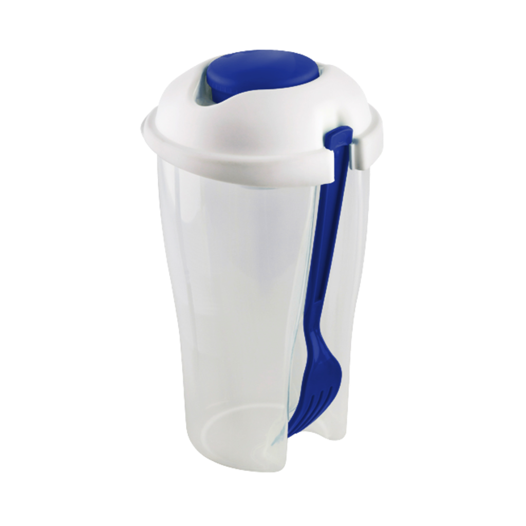 [P251515] Vaso Plástico Azul 800 Ml Ensaladero Con Tenedor Y Botecito Cuerpo Transparente