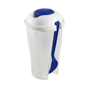 Vaso Plástico Azul 800 Ml Ensaladero Con Tenedor Y Botecito Cuerpo Transparente