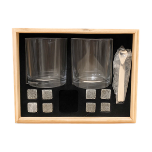 Vasos Vidrio Natural 25.5*18.5*9.5 cm 2 Pcs Con 8 Cubos De Piedra Y Tenaza En Caja