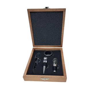 Set De Vino Acero Inoxidable Natural 17.5*15.5 cm 4 Pcs En Caja De Bambú