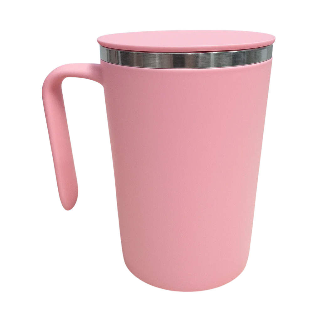 [P252007] TAZA, ACERO INOXIDABLE, ROSADO, 12.5x9x13. 5cm cm, 400 ML DOBLE PARED CON AGITADOR MAGNÉTICO