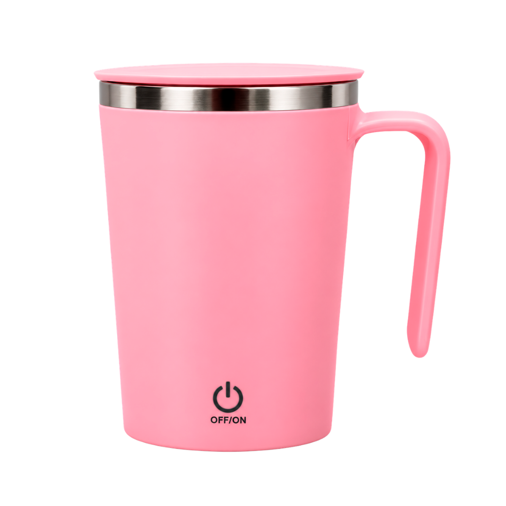 [P252007] TAZA, ACERO INOXIDABLE, ROSADO, 12.5x9x13. 5cm cm, 400 ML DOBLE PARED CON AGITADOR MAGNÉTICO