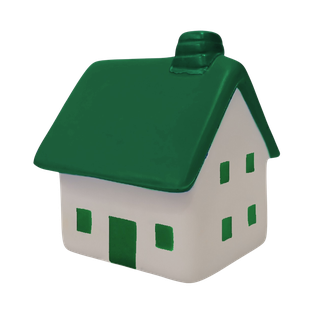 ANTIESTRES, PU, VERDE, 7*7*8 cm, FORMA DE CASA CON CHIMENEA