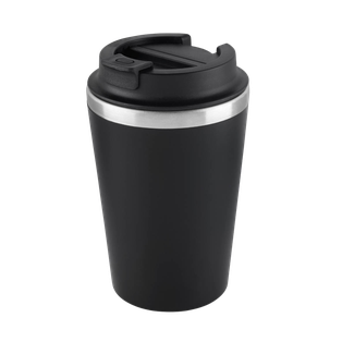 VASO, ACERO INOXIDABLE, NEGRO, 350 ml, MIAMI DOBLE PARED EXTERIOR PLÁSTICO CON TAPADERA