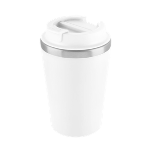 VASO, ACERO INOXIDABLE, BLANCO, 350 ml, MIAMI DOBLE PARED EXTERIOR PLÁSTICO CON TAPADERA