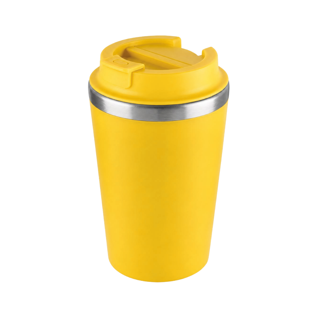 [P252017] VASO, ACERO INOXIDABLE, AMARILLO, 350 ml, MIAMI DOBLE PARED EXTERIOR PLÁSTICO CON TAPADERA
