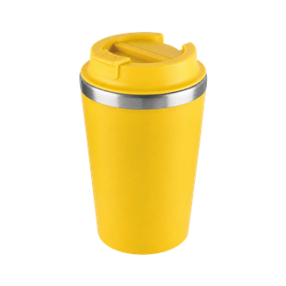 VASO, ACERO INOXIDABLE, AMARILLO, 350 ml, MIAMI DOBLE PARED EXTERIOR PLÁSTICO CON TAPADERA