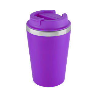VASO, ACERO INOXIDABLE, MORADO, 350 ml, MIAMI DOBLE PARED EXTERIOR PLÁSTICO CON TAPADERA