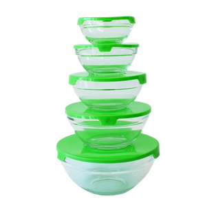 TAZÓN, VIDRIO, VERDE, 5 PCS DE BASE TRANSPARENTE CON TAPA DE COLOR