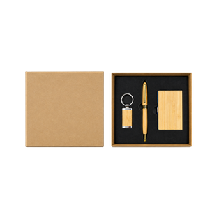 Set de escritorio bambú natural  17*17*3cm  3 pcs, lapicero, tarjetero y llavero