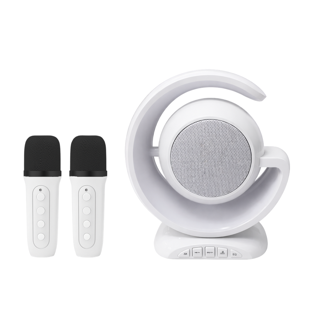 [TG104180] Bocina plástico blanco Lámpara con 2 micrófonos para karaoke