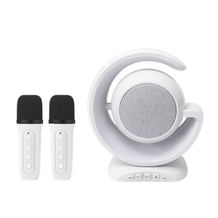 Bocina plástico blanco Lámpara con 2 micrófonos para karaoke