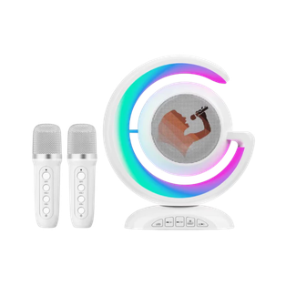 Bocina plástico blanco Lámpara con 2 micrófonos para karaoke