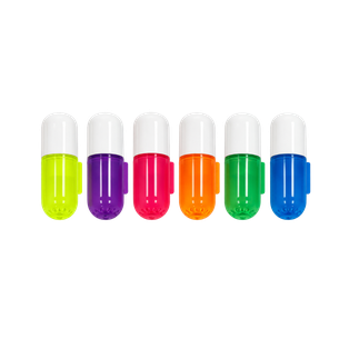 Resaltador plástico colores 11*7.5*1.7 cm bolsa transparente ziploc con 6 pcs forma de píldora