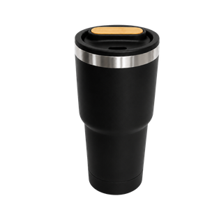 Vaso, acero inoxidable, negro, 530ml, Selene  18*8.8 cm doble pared top de bambú