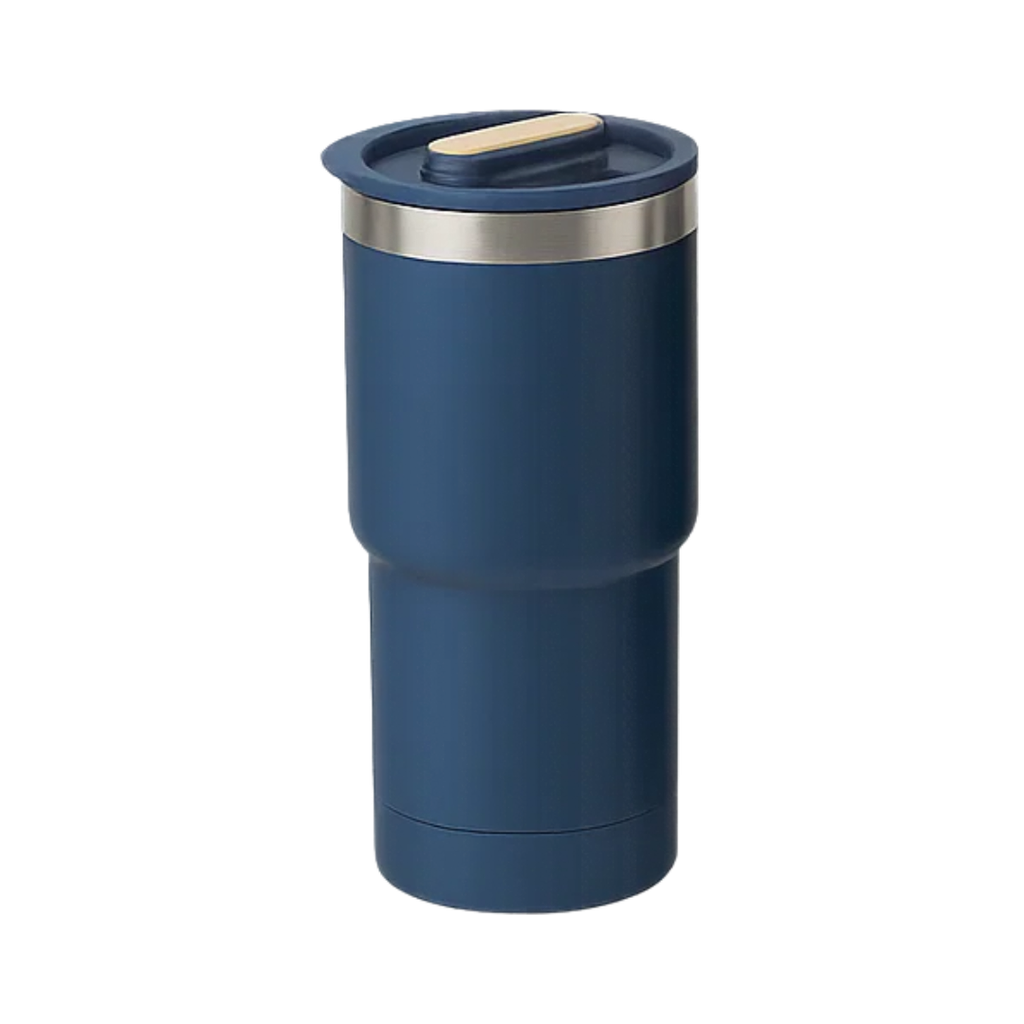 [P299080] Vaso, acero inoxidable, azul oscuro, 530ml, Selene  18*8.8 cm doble pared top de bambú