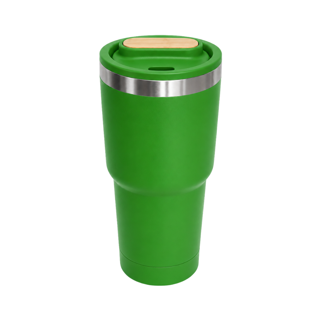[P299081] Vaso, acero inoxidable, verde, 530ml, Selene  18*8.8 cm doble pared top de bambú