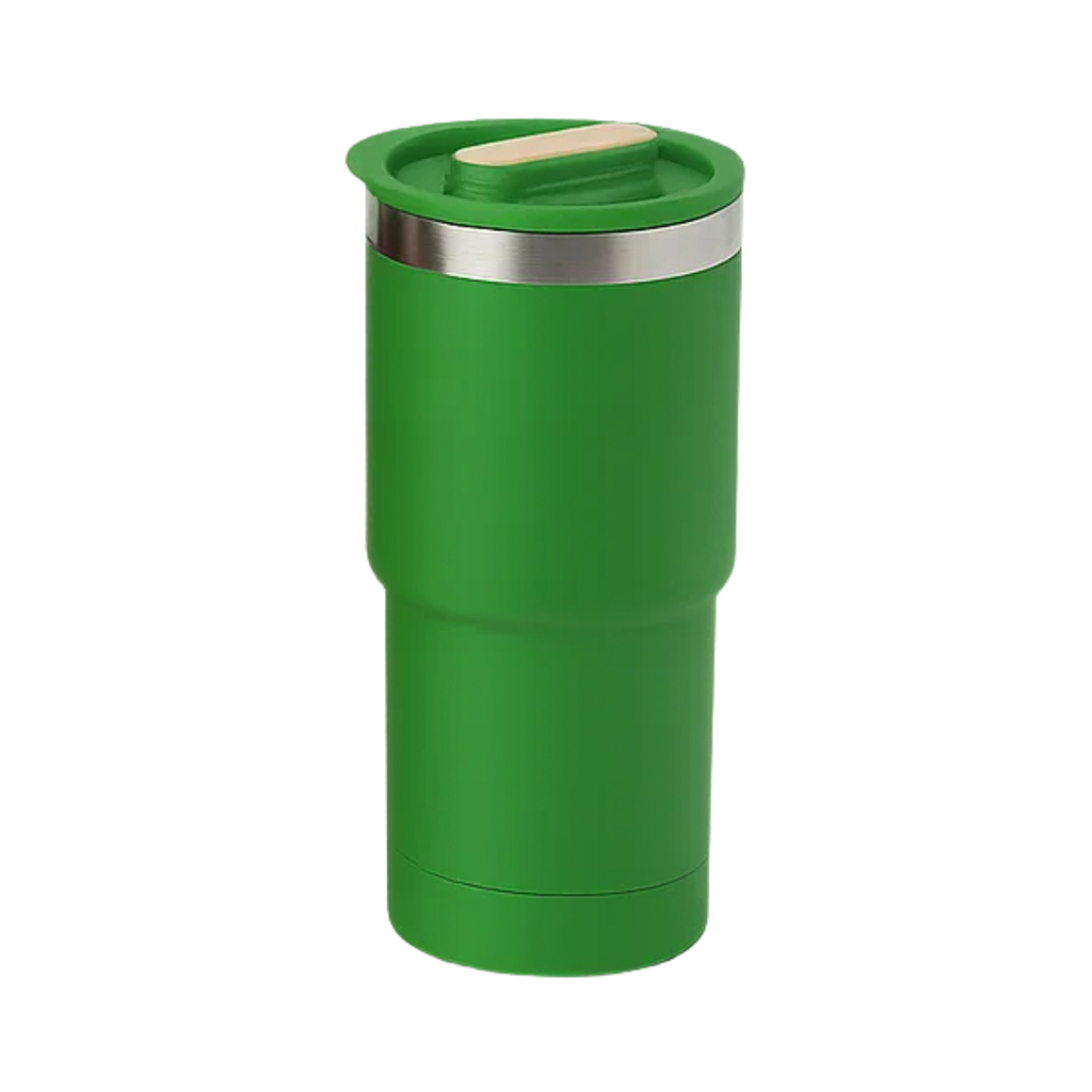 [P299081] Vaso, acero inoxidable, verde, 530ml, Selene  18*8.8 cm doble pared top de bambú