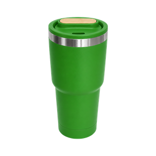 Vaso, acero inoxidable, verde, 530ml, Selene  18*8.8 cm doble pared top de bambú