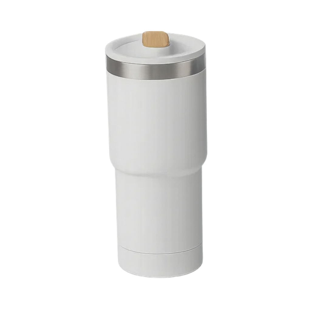 [P299082] Vaso, acero inoxidable, blanco, 530ml, Selene  18*8.8 cm doble pared top de bambú