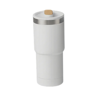 Vaso, acero inoxidable, blanco, 530ml, Selene  18*8.8 cm doble pared top de bambú