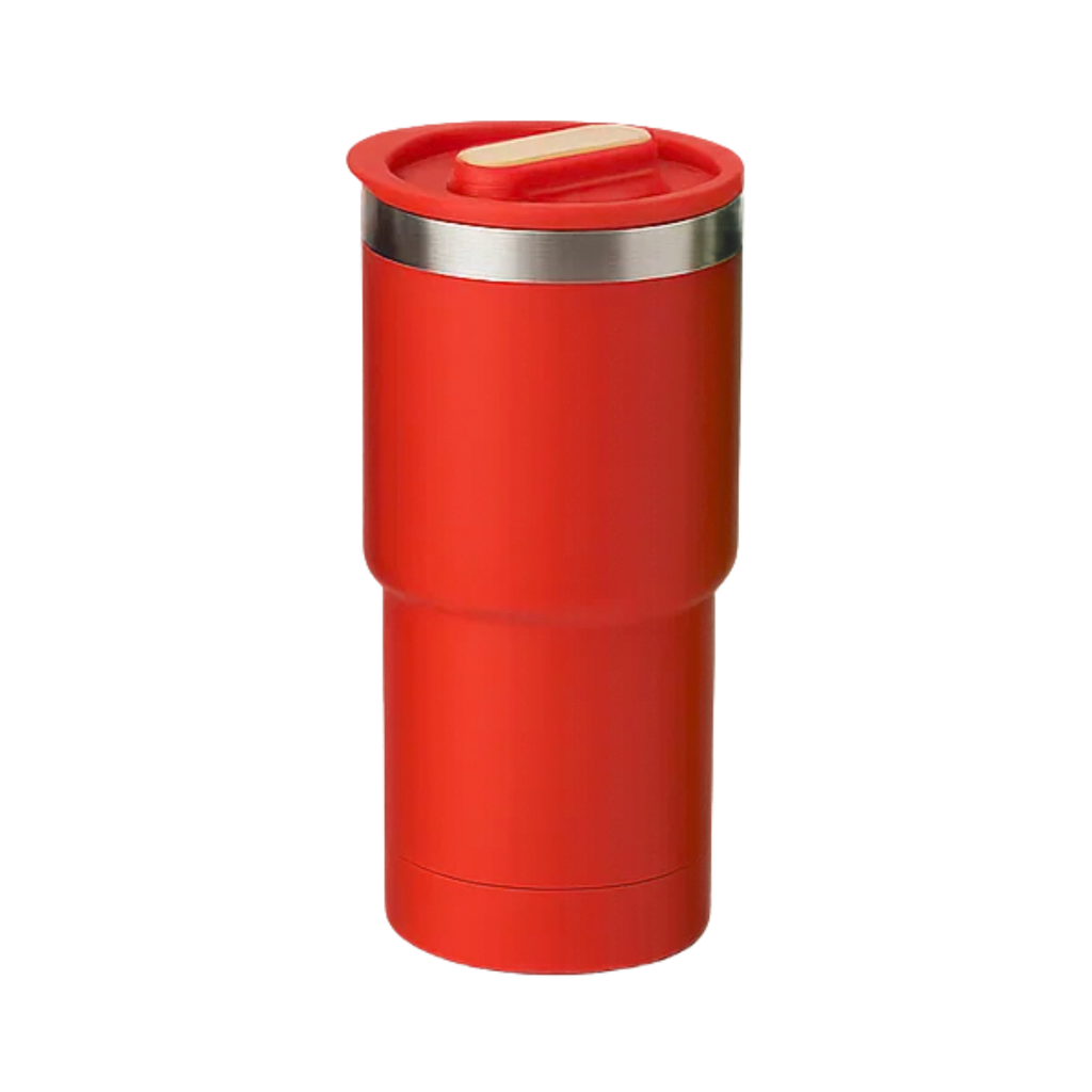 [P299083] Vaso, acero inoxidable, rojo, 530ml, Selene  18*8.8 cm doble pared top de bambú