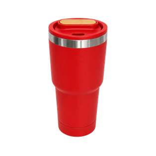 Vaso, acero inoxidable, rojo, 530ml, Selene  18*8.8 cm doble pared top de bambú