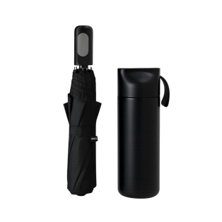 Set ejecutivo, acero inoxidable, negro, 16.5*34*8cm, 2 pcs: sombrilla manual y termo
