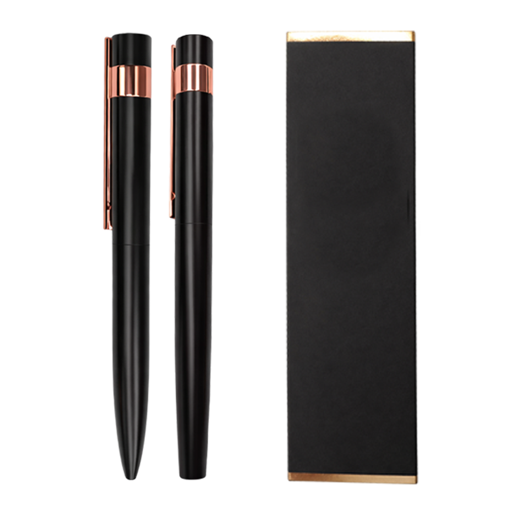 [P299087] Lapicero, metal, negro, 17,4 x 5,3 x 2,3 cm, set 2 pcs clip gold rose