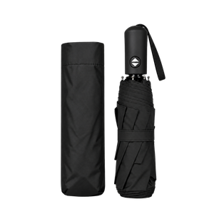 Sombrilla, poliester, negro, 21", de mano full automática 8 páneles mango placa metálica bolsa de tela