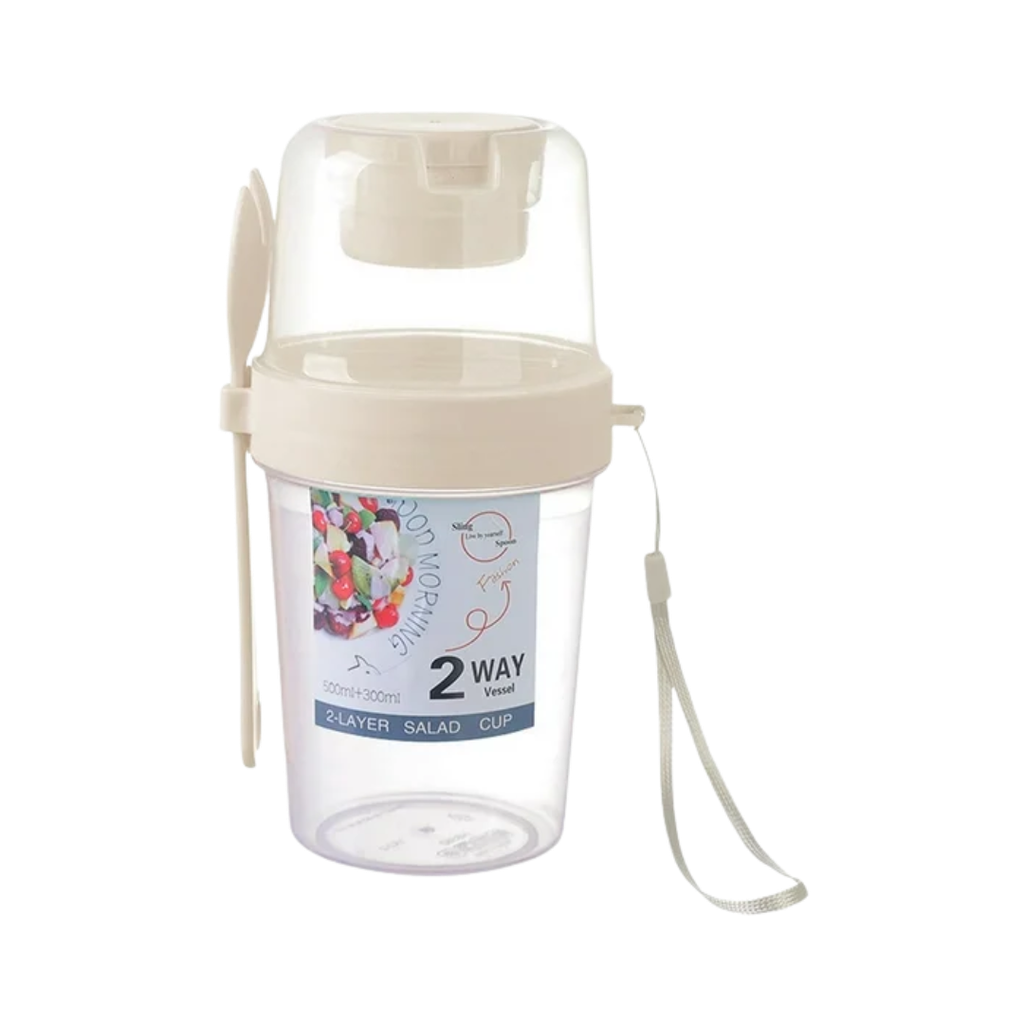 [H510591] Cerealero, plástico, blanco, 18*7cm, Merenda con tenedor