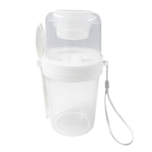 Cerealero, plástico, blanco, 18*7cm, Merenda con tenedor