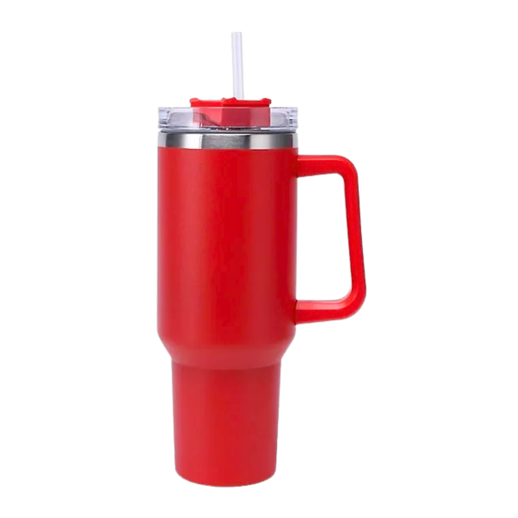 [P296091] Taza, Acero Inoxidable, rojo mate, 40 oz, Bold doble pared con pajilla