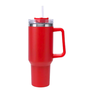 Taza, Acero Inoxidable, rojo mate, 40 oz, Bold doble pared con pajilla