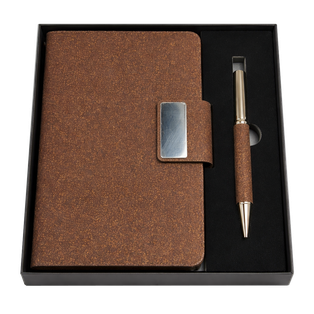 Libreta, fibra de café, café, A5, Matcha con lapicero de acero