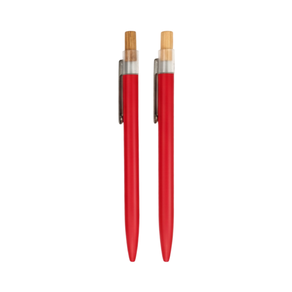 [P299116] Lapicero, aluminio, rojo, Inked Set de 2 pcs botón de bambú en caja