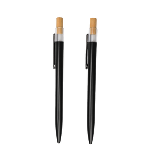 Lapicero, aluminio, negro, Inked Set de 2 pcs botón de bambú en caja
