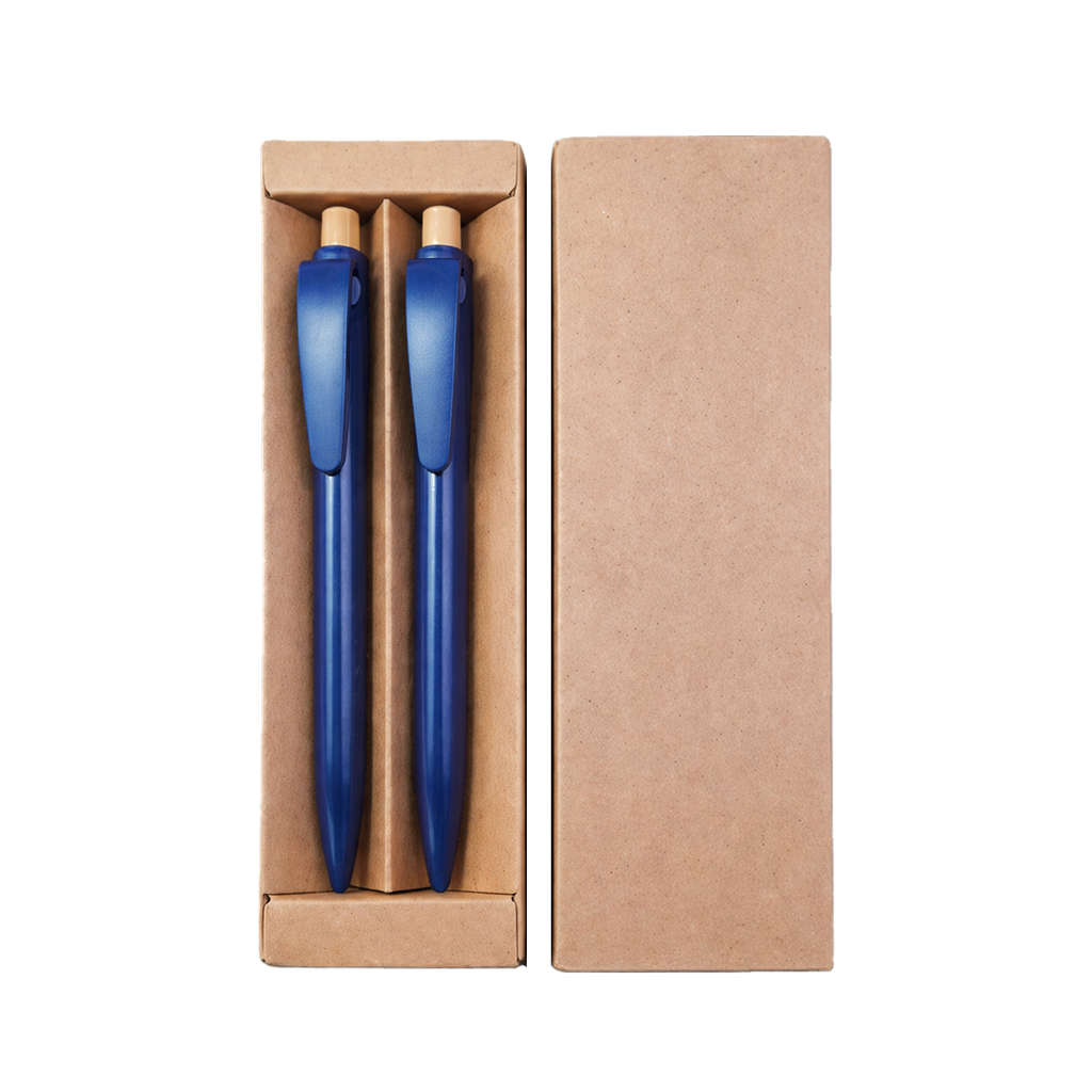 [P299119] Lapicero, fribra de bambú, azul reflex, Rabs set de 2 pcs botón de bambú en caja kraft