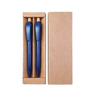 Lapicero, fibra de bambú, azul reflex, Rabs set con lápiz, botón de bambú en caja kraft