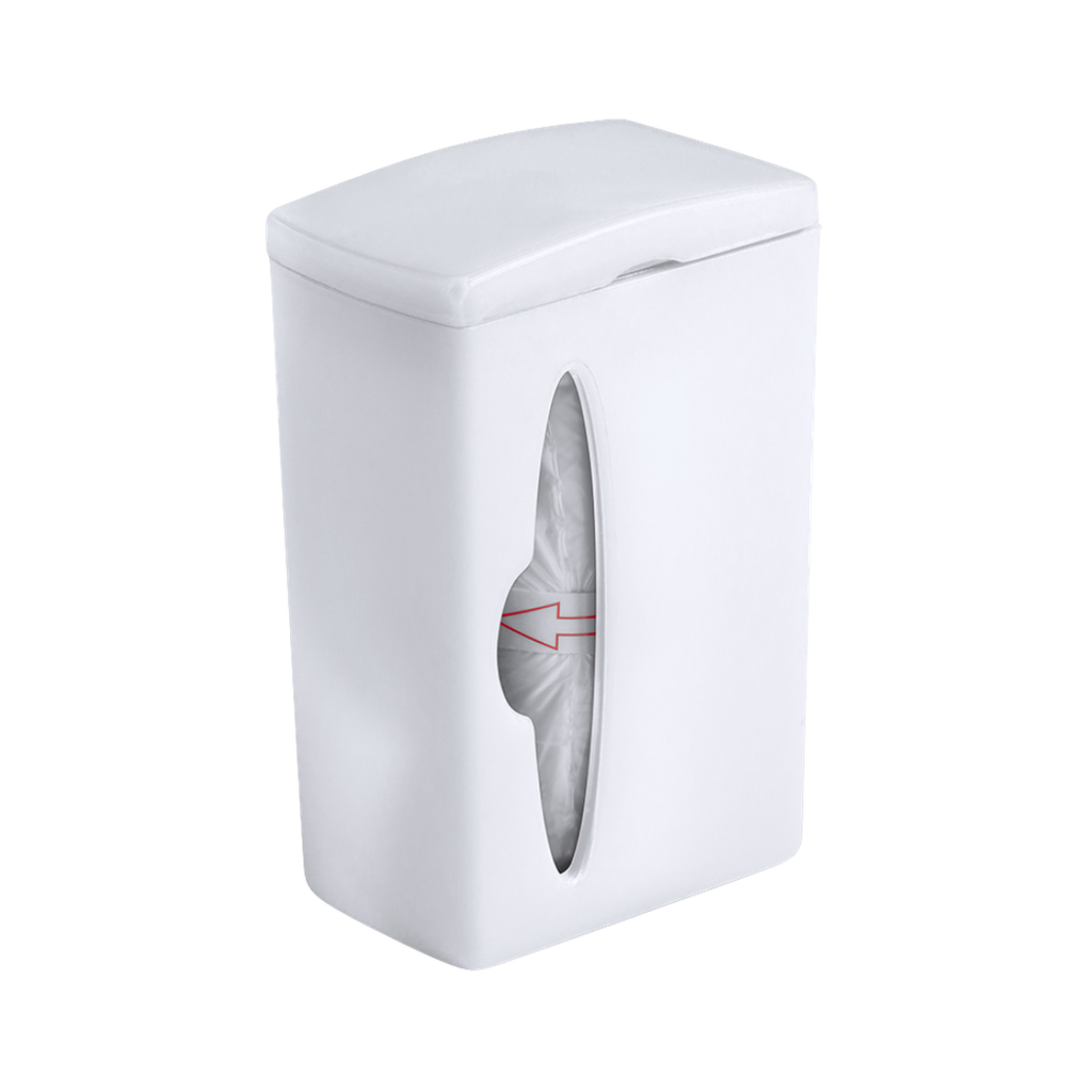 [P299141] Dispensador de bolsas con clip para ajuste, plastico, 5 x 7.6 x 3.2 cm . Incluye 15 bolsas, Blanco