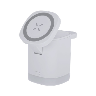Cargador inalámbrico magnético 3 en 1 de 15W,  ABS reciclado, 6.4 x 9 x 6.4 cm, Blanco
